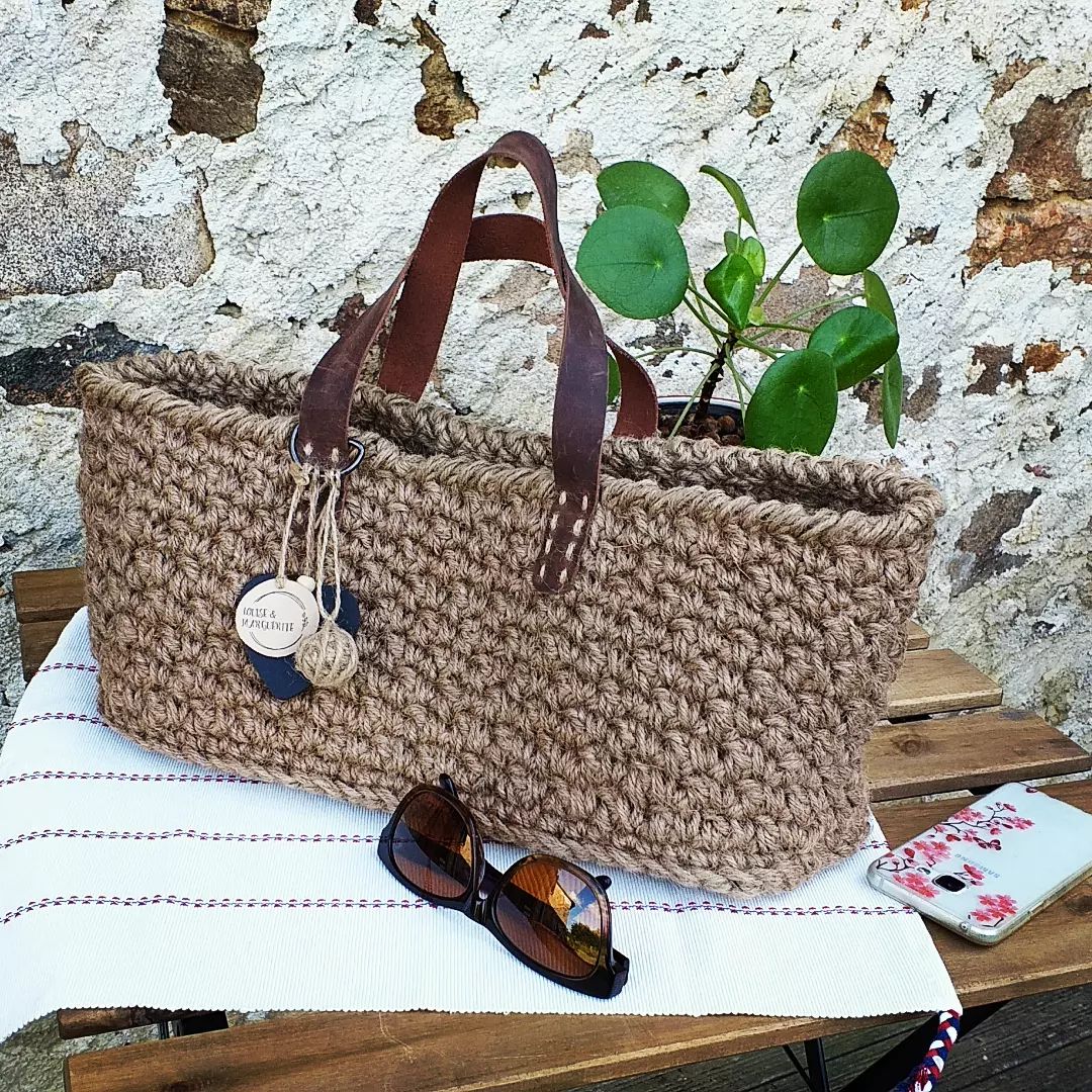 Sac cabas en jute naturel avec anses en cuir