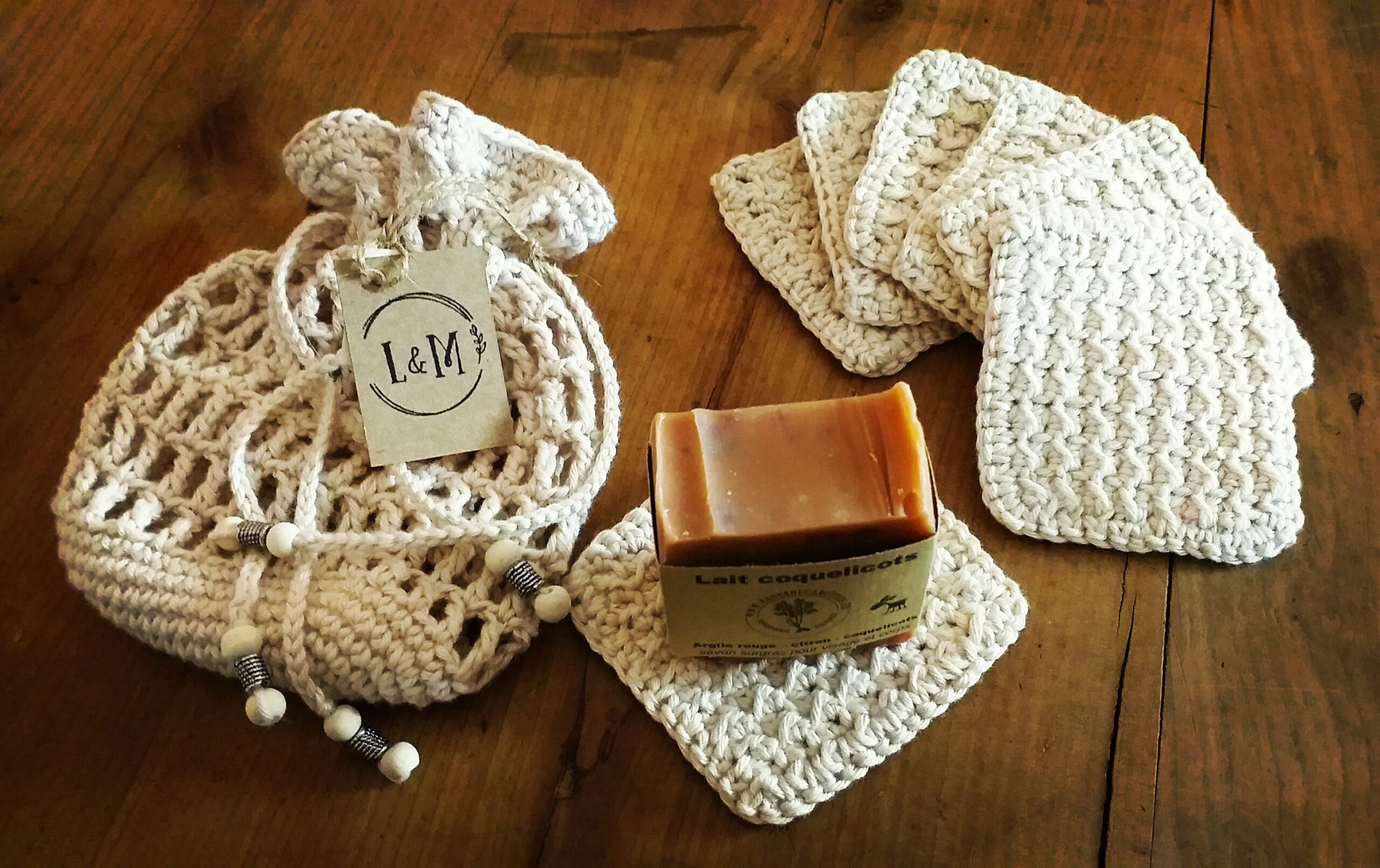 Pochette et ses lingettes réutilisables - 100 % coton - Louise & Marguerite